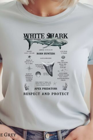 White Shark T-Shirt, Great White Shark Statistics, Shark Sweater, Ocean Lover Tee, Fish Apparel, Shark Gift, Marine Biologist, Science Tee